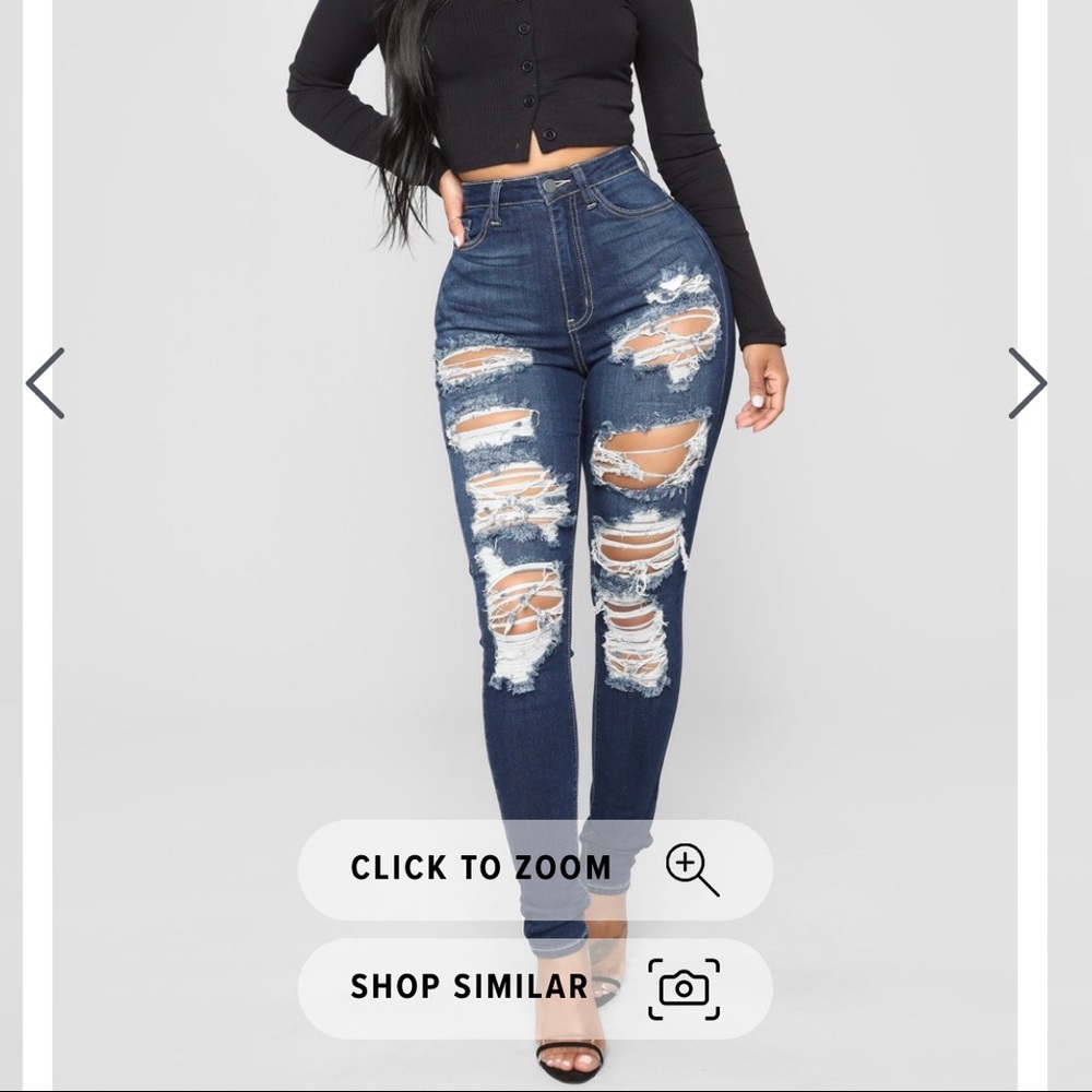 Fashion Nova high waisted distressed jeans